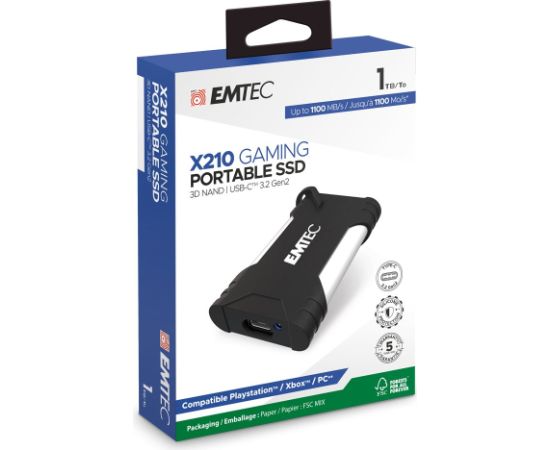 Emtec SSD 3.2Gen2 X210 Gaming 1TB Portable Ārējie cietie diski HDD SSD