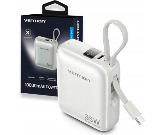 Powerbank Vention 10000mAh 35W PD z wbudowanym kablem USB-C beżowy Power Banks