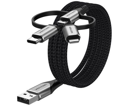 Vention USB 2.0 A Male to 3-in-1 Micro-B&USB-C&Lightning Male Cable 1M Gray Aluminum Alloy Type Дата USB-кабели