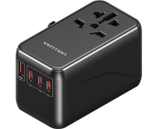 Uniwersalny adapter podróżny z ładowarką Vention 100W GaN 1x USB-A 3x USB-C czarny Adapteri