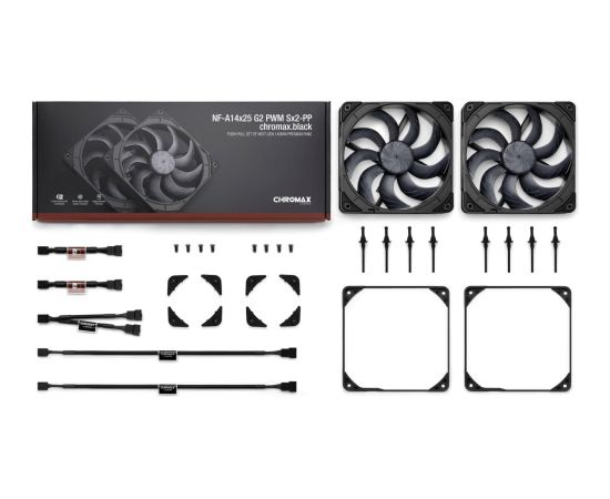 Wentylator NOCTUA 140mm NF-A14x25 G2 PWM Sx2 PP chromax black Korpusu dzesēšana