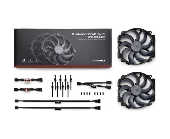 Wentylator NOCTUA 140mm NF-A14x25r G2 PWM Sx2 PP chromax black Korpusu dzesēšana