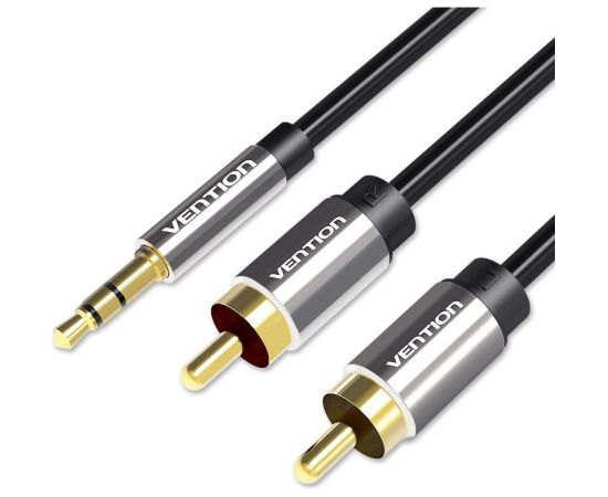 Vention 3.5mm Male to 2RCA Male Audio Cable 1M Black Metal Type Проводa