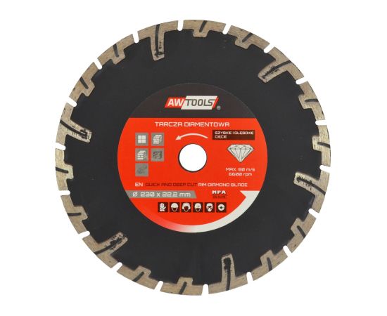 Dimanta griešanas disks mitrai griešanai AWTools AW45401; 125x22,2 mm Dažādi diski