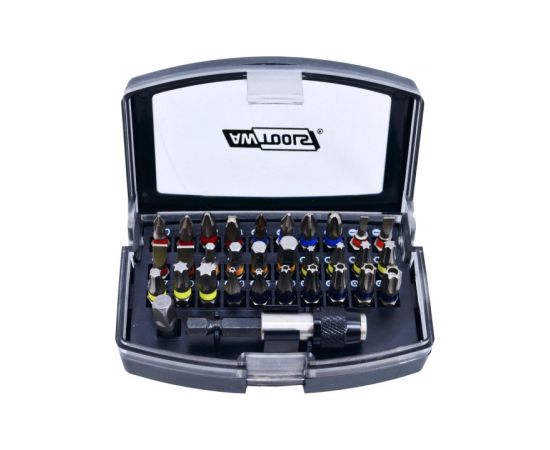 Skrūvgriežu uzgaļu komplekts AWTools AW37915; S2; 32  gab. + Magnētisks turētājs Аксессуары для дрелей