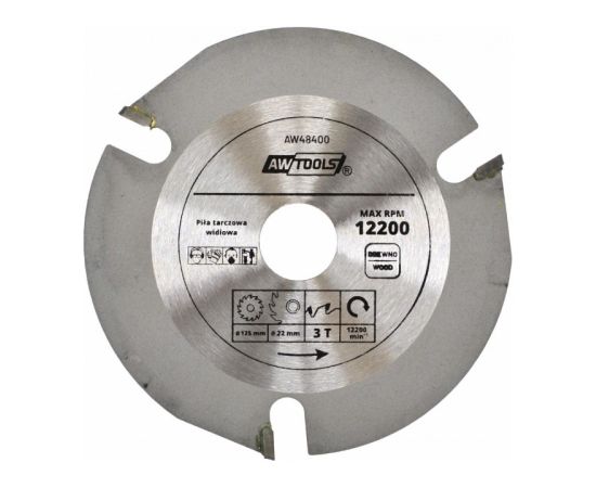 Griešanas disks kokam AWTools AW48400; TCT; 125x22; Z3 Zāģripas