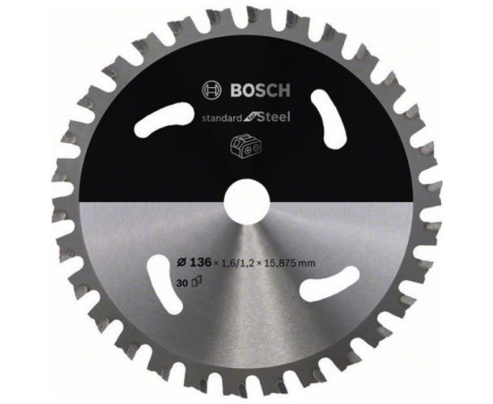 Griešanas disks metālam Bosch Standart for Steel; 136x1,6x15,875 mm; Z30 Zāģripas