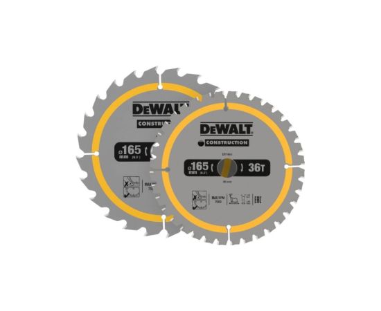 Griešanas disks kokam DeWalt DT90270-QZ; 165x20 mm; 2 gab. Zāģripas