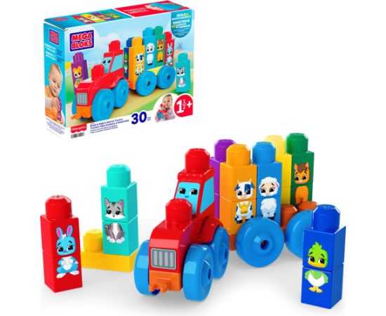 Mattel MBL TRAKTOR ZE ZWIERATKAMI POJAZD KLOCKI JKG33 3 Машины и аксессуары