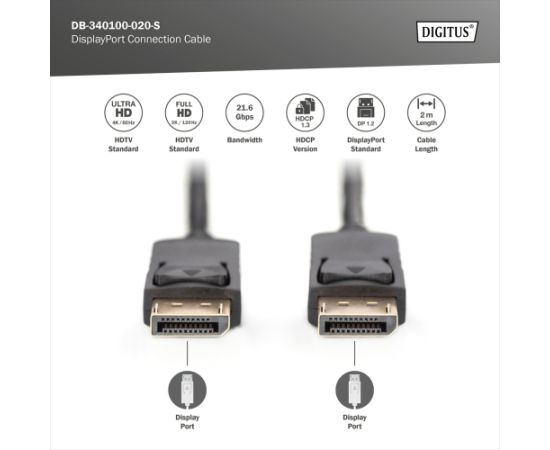 Digitus DisplayPort Connection Cable DisplayPort 2 m HDMI vadi