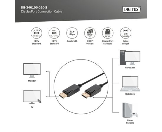Digitus DisplayPort Connection Cable DisplayPort 2 m HDMI vadi