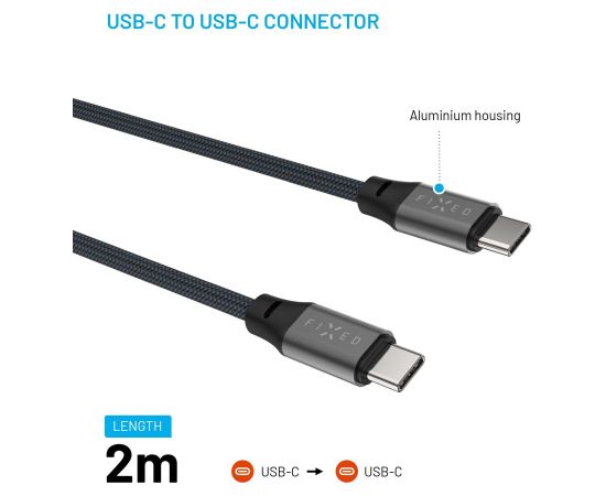 Fixed Magnetic Braided Cable USB-C/USB-C, USB 2.0, Gray FIXDBM-CC2-GR Data USB kabeļi