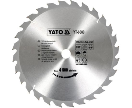 Griešanas disks kokam Yato YT-6080; 350x30 mm; Z28 Zāģripas