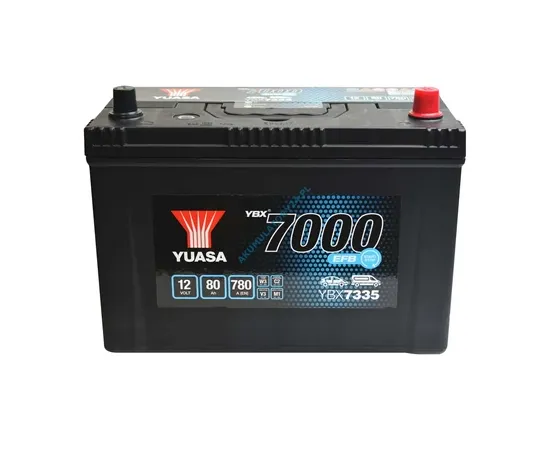 80Ah 780A  AKUMULATORS YUASA YBX7335 EFB 305x173x225-+ Akumulatori