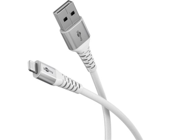 Goobay Lightning USB-A Supersoft Textile Cable with Metal Plugs, 2 m, white Goobay Data USB kabeļi