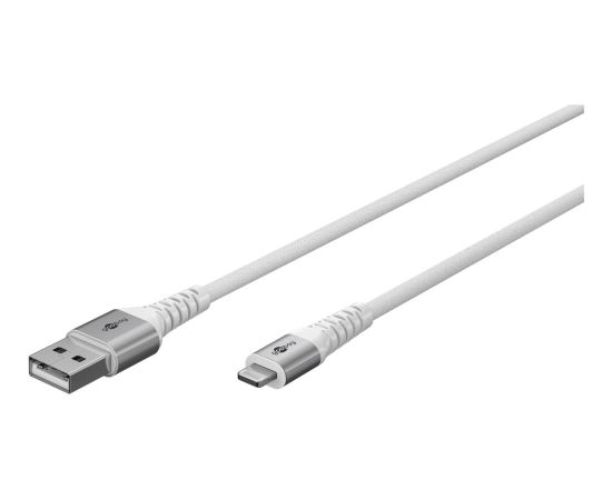 Goobay Lightning USB-A Supersoft Textile Cable with Metal Plugs, 2 m, white Goobay Data USB kabeļi