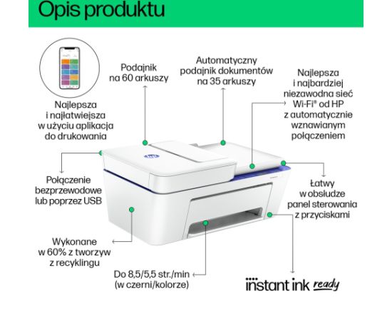 HP DeskJet 4230e Wireless All-in-One Color Printer, Instant Ink; Copier, Scanner Tintes daudzfunkciju printeri
