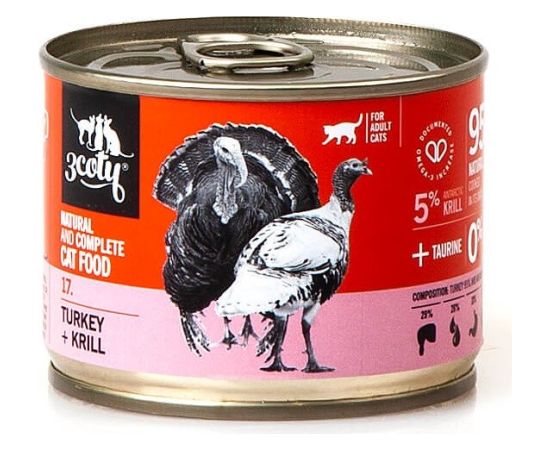 3COTY 17. Turkey and krill - wet cat food - 180g Kaķu konservi