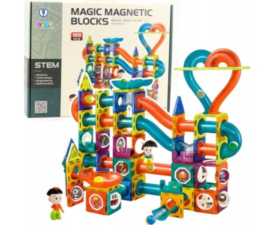 Leantoys Zestaw Klocki Magnetyczne Tor Kulkowy Zjeżdżalnia Kolorowe 188 el. Конструкторы