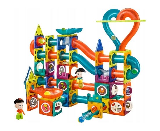 Leantoys Zestaw Klocki Magnetyczne Tor Kulkowy Zjeżdżalnia Kolorowe 188 el. Конструкторы