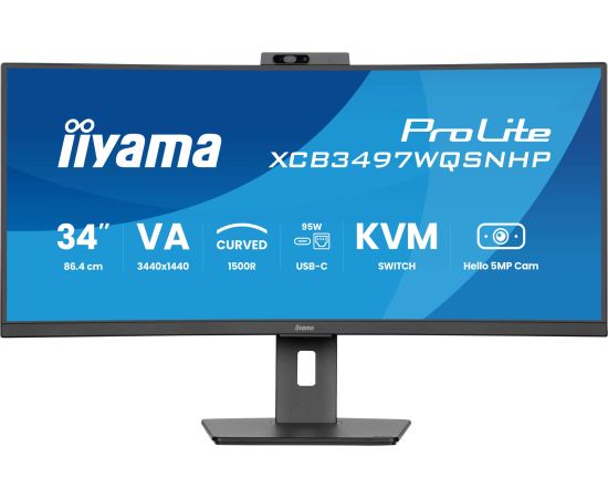 iiyama ProLite XCB3497WQSNPH-B1, LED monitor - 34 - black (matt), UWQHD, VA, curved, KVM, USB hub, USB-C, webcam, 120Hz panel LED / LCD мониторы