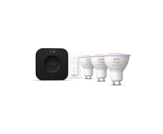Philips Hue Starter set: 3 GU10 bulbs, dimmer switch, Hue Bridge Pro GU10 Zigbee, Wi-Fi, Bluetooth Viedās lampas un spuldzes