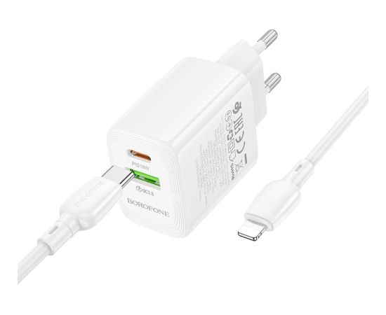 Сетевая зарядка Borofone BN27 20W USB-C/USB-A + USB-C to Lightning cable 1.0m белая Зарядные устройства