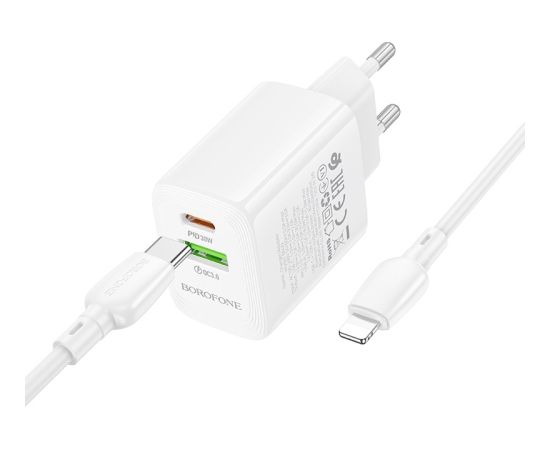 Сетевая зарядка Borofone BN29 30W USB-C/USB-A + USB-C to Lightning cable 1.0m белая Зарядные устройства