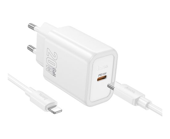 Charger Hoco N60 20W GaN USB-C + USB-C to Lightning cable 1.0m white Telefonu lādētāji 220v