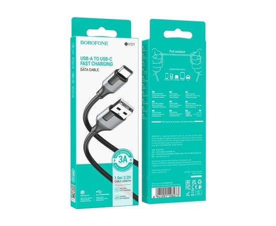 USB cable Borofone BX101 USB-A to USB-C 1.0m black Data USB kabeļi