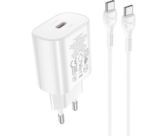 Charger Hoco N22 25W USB-C + USB-C to USB-C cable 1.0m white Telefonu lādētāji 220v