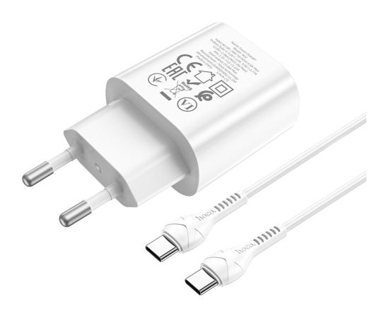 Charger Hoco N22 25W USB-C + USB-C to USB-C cable 1.0m white Telefonu lādētāji 220v