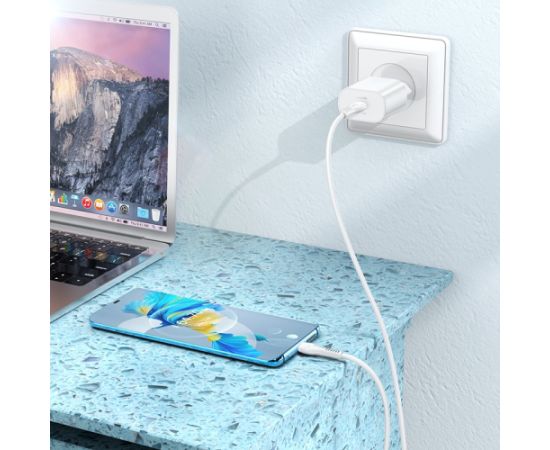 Charger Hoco N22 25W USB-C + USB-C to USB-C cable 1.0m white Telefonu lādētāji 220v