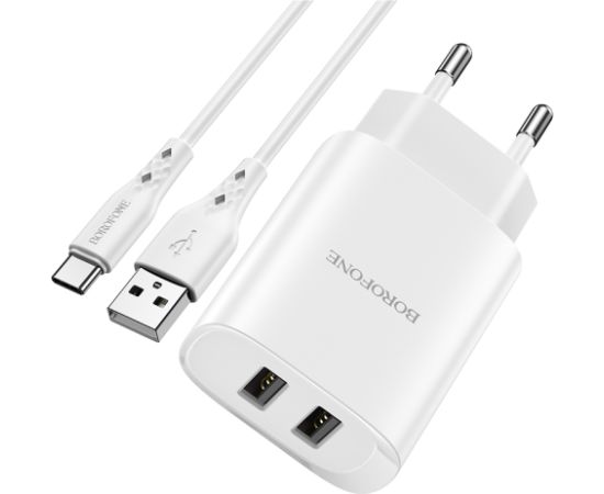 OEM Borofone BN2 tālruņa lādētājs USB | 5V | 2.1A | 10.5W + USB-C kabelis balts Telefonu lādētāji 220v