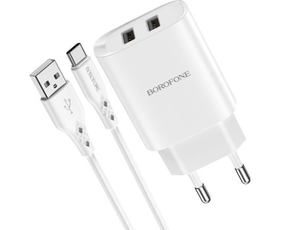 OEM Borofone BN2 tālruņa lādētājs USB | 5V | 2.1A | 10.5W + USB-C kabelis balts Telefonu lādētāji 220v