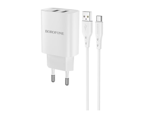 OEM Borofone BN2 tālruņa lādētājs USB | 5V | 2.1A | 10.5W + USB-C kabelis balts Telefonu lādētāji 220v