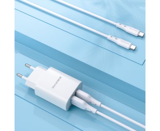 OEM Borofone BN2 tālruņa lādētājs USB | 5V | 2.1A | 10.5W + USB-C kabelis balts Telefonu lādētāji 220v