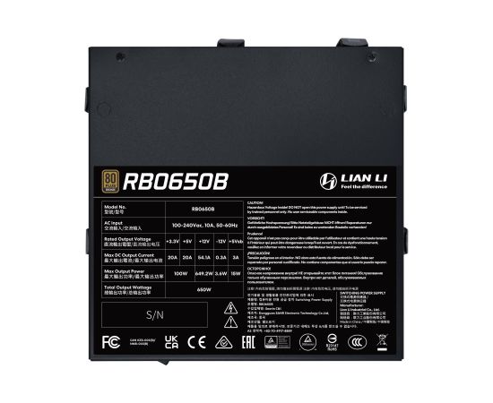 Power Supply LIAN LI RB PSU ATX 100 - 240 V 650 W G9P.RB0650B.B000.EU Datoru barošanas bloki