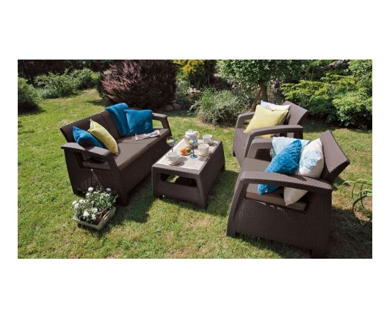 Keter Dārza dīvāns trīsvietīgs Corfu Love Seat Max brūns Jaunumi -Dārzam