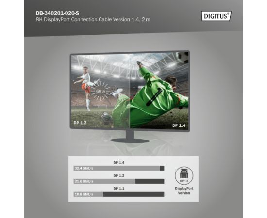 Digitus Connection Cable DB-340201-020-S DisplayPort to DisplayPort Data USB kabeļi
