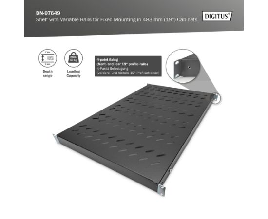 Digitus Shelf with Variable Rails for Fixed Mounting in 483 mm (19") Cabinets DN-97649 Серверы и компоненты серверов