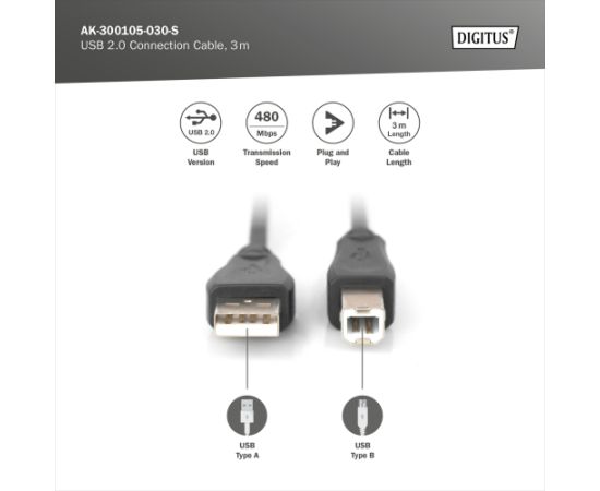 Digitus USB 2.0 Connection Cable AK-300105-030-S Дата USB-кабели