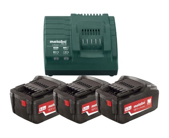 Akumulators Metabo 18 V; 5,2 Ah; Li-ion; 3 gab. + lādētājs Metabo ASC 30-36 Аккумуляторы