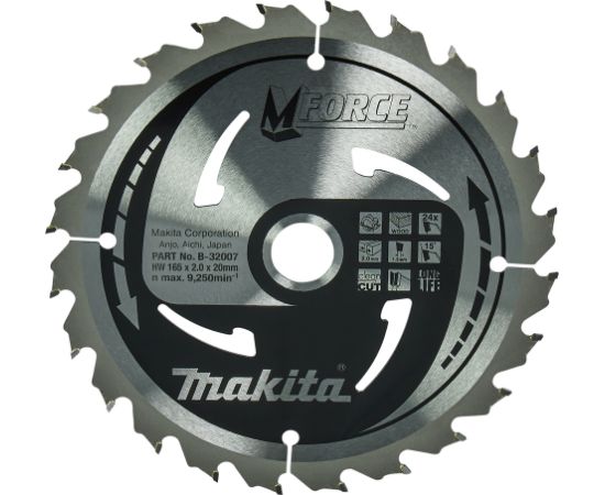 Griešanas disks kokam Makita B-32007; 165 mm Zāģripas