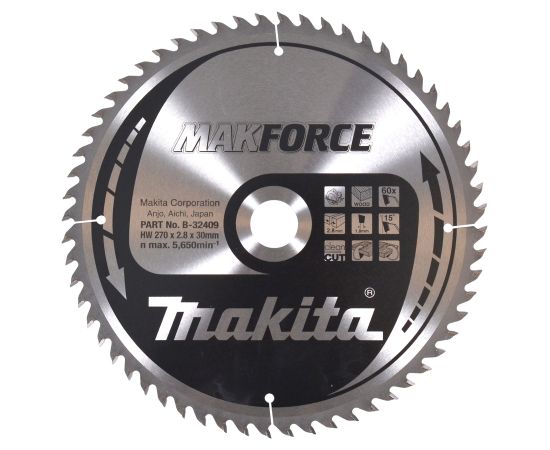 Griešanas disks kokam Makita B-32409; 270 mm Zāģripas