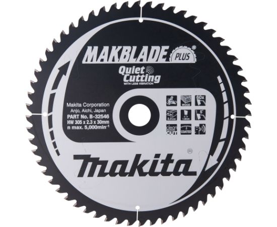 Griešanas disks kokam Makita B-32546; 305 mm Zāģripas