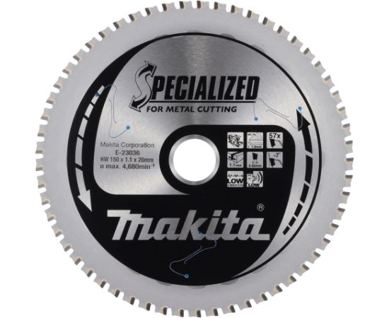Griešanas disks metālam Makita E-23036; 150 mm Zāģripas