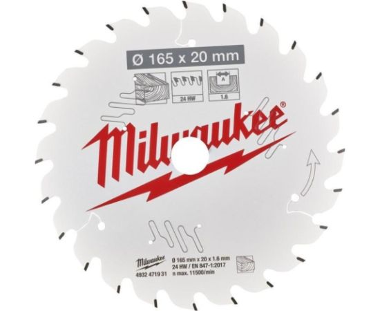 Griešanas disks kokam Milwaukee 4932471931; 165x20 mm; Z24 Zāģripas