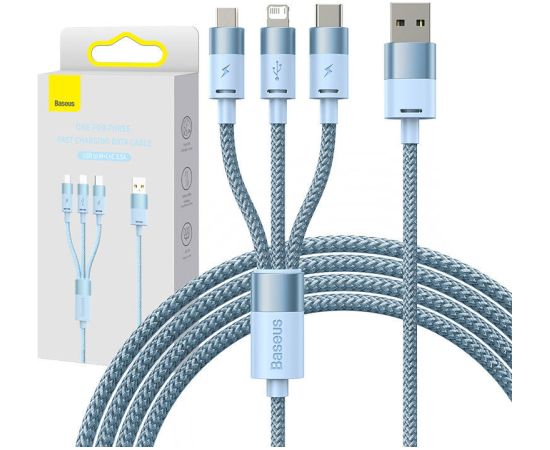3in1 USB cable Baseus StarSpeed Series, USB-C + Micro + Lightning 3,5A, 1.2m (Blue) Data USB kabeļi