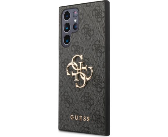 Guess PU 4G Metal Logo Case Aizsargapvalks priekš Samsung Galaxy S24 Ultra / pelēks Neoriģinālie Maciņi